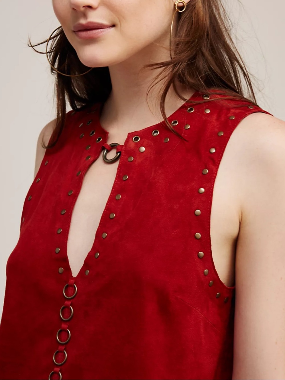 Free People SuperStud Tank 100% Suede Top